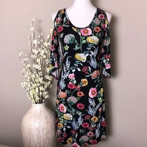 Karen Kane Floral 3/4 Sleeve Cold Shoulder Dress